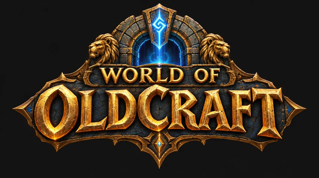 Logo 候选 WORLD OF OLDCRAFT(B:石拱门+蓝色符文剑+双狮)